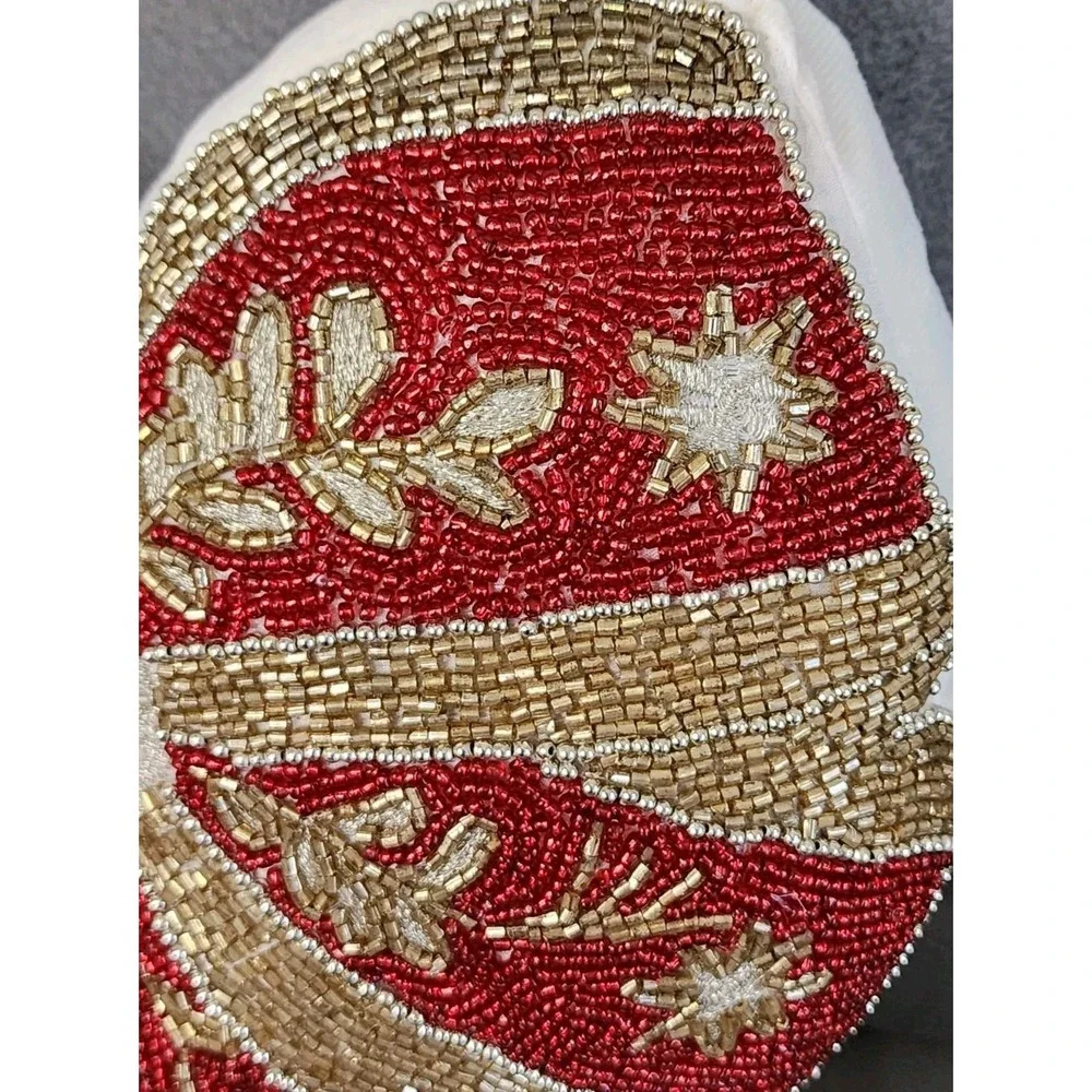 Christmas Red Gold Beaded Bow Coquette Decorative Pillow Home‎ Decor 16x16 NEW